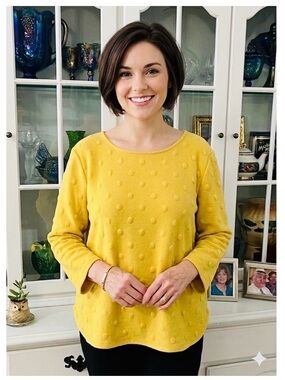 Anthropologie W5 knit top Size M🌷Mustard textured polka dot Casual Career work